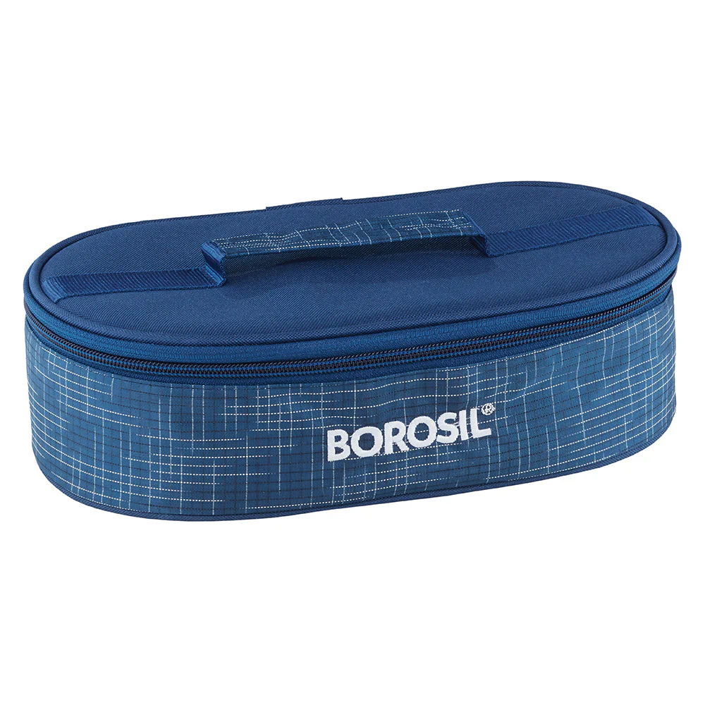 Borosil Indigo Glass Lunchbox, Round x 2 (Flat Bag), 400ml x 2
