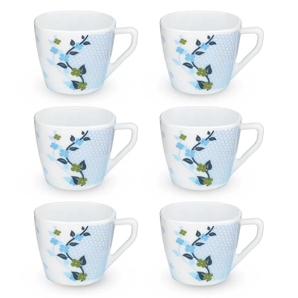 Larah By Borosil Viola Blue Cup Set, 220ml x 6