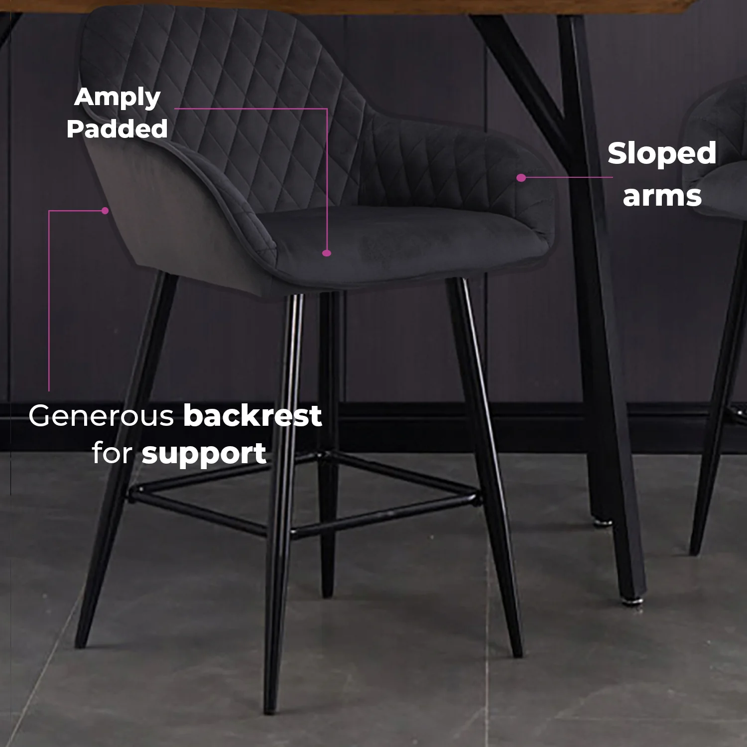 Black Crushed Velvet Bar Stools