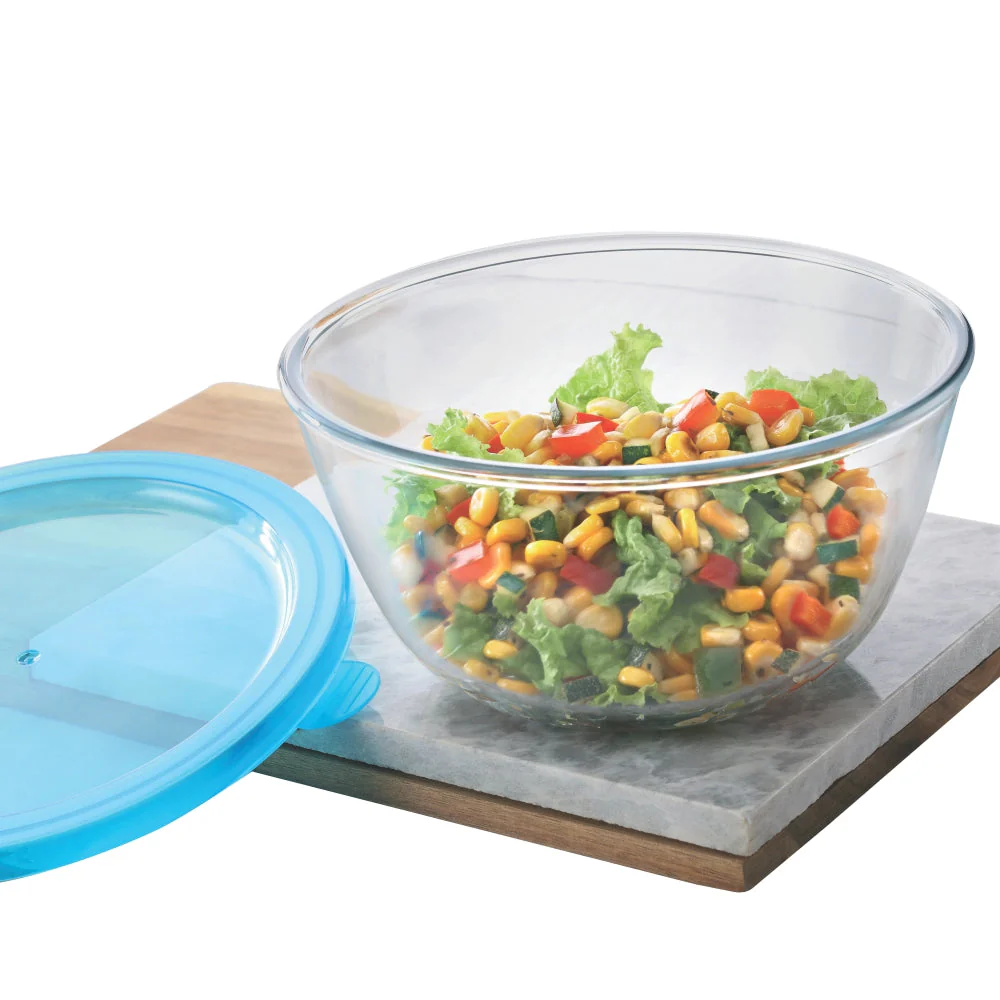 Borosil Mixing & Serving Bowl, Blue Lid, 1.3L