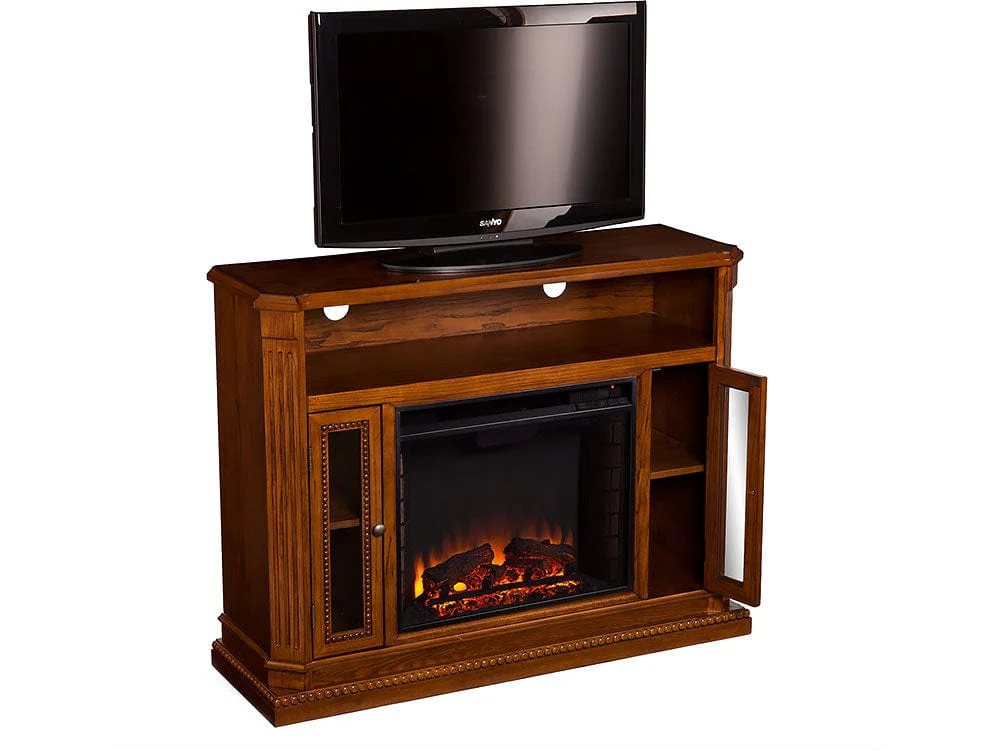 Atkinson Electric Fireplace Media Console in Rich Brown Oak