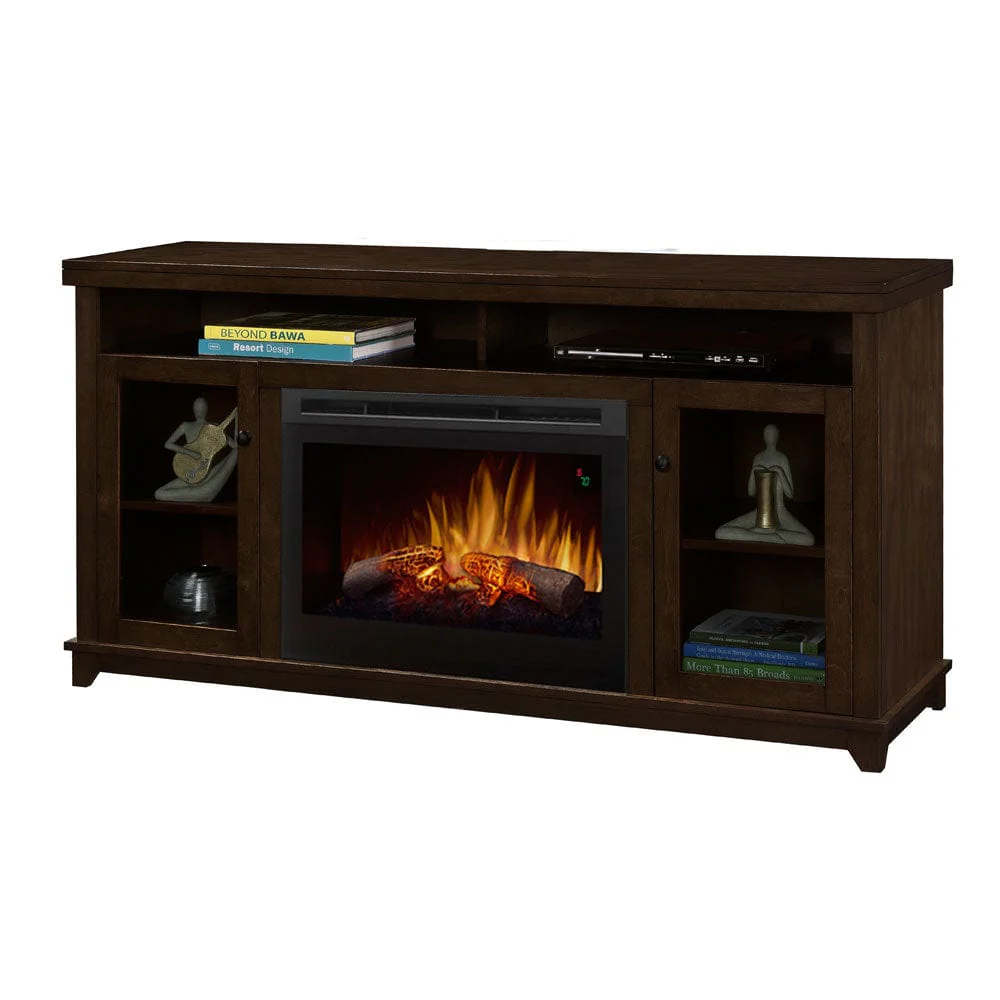 Dupont Electric Fireplace Media Console w/ Logs in Dark Brown