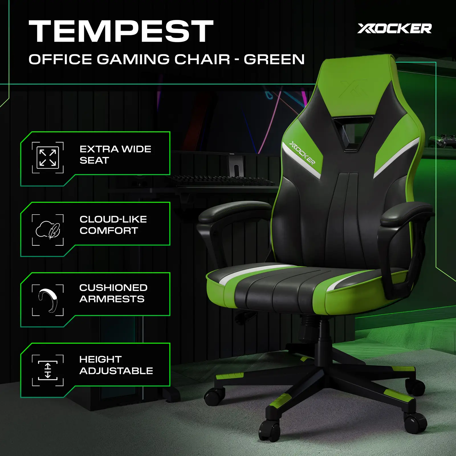 Tempest Ergonomic PC Office Gaming Chair - Green