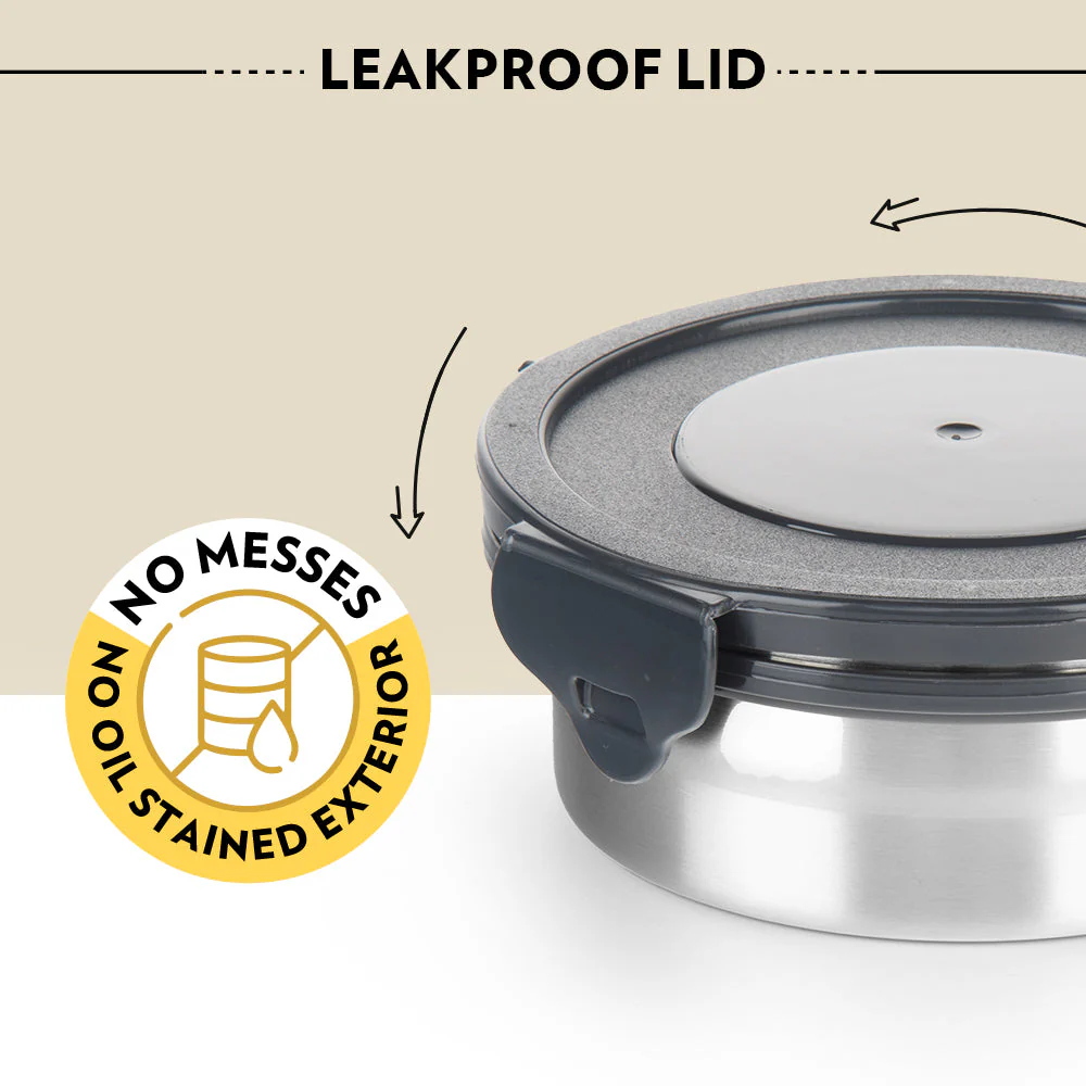 Feast Stainless Steel Lunch Box, Round x 3 (Tall), Set of 3, 400ml