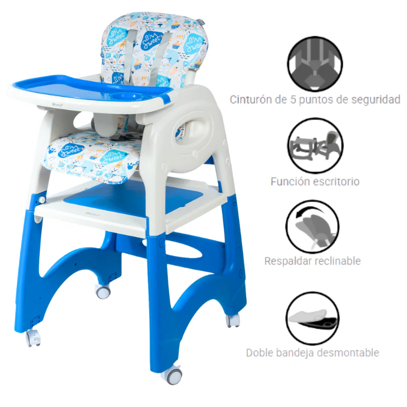 SILLA DE COMER LARA - EB645-1 AZUL GATOS EBABY