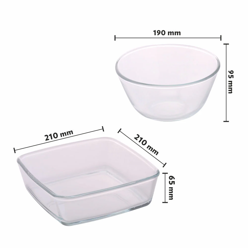 Borosil Serving Set: Bowl + Dish, 1.3L Bowl + 1.6L Dish