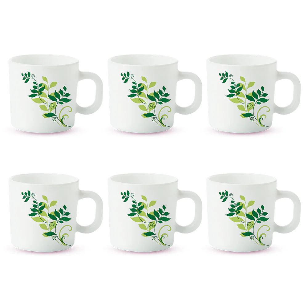Larah by Borosil Fern Mug Set, 180ml x 6