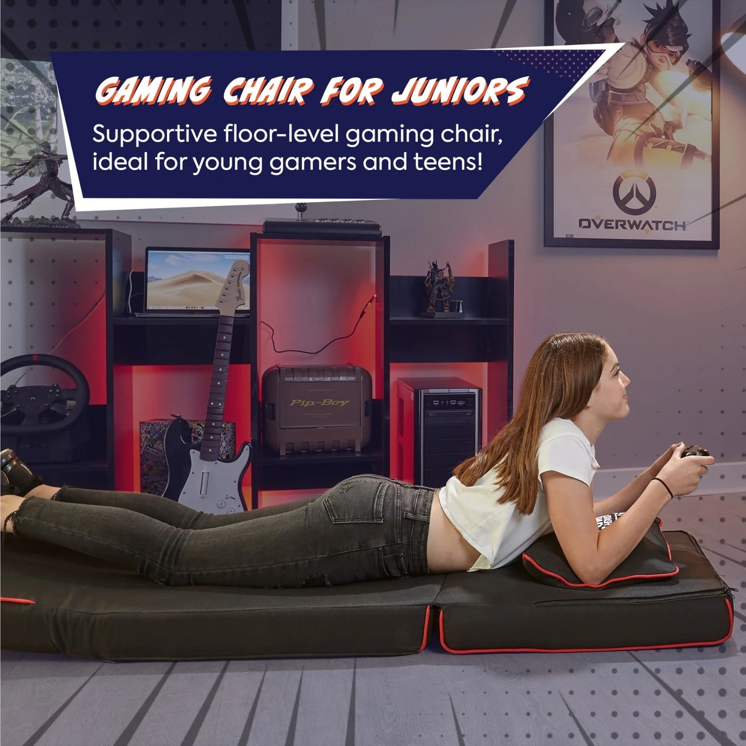 Crash Pad Jr Foldable Z Bed Mattress and Gaming Chair - Black