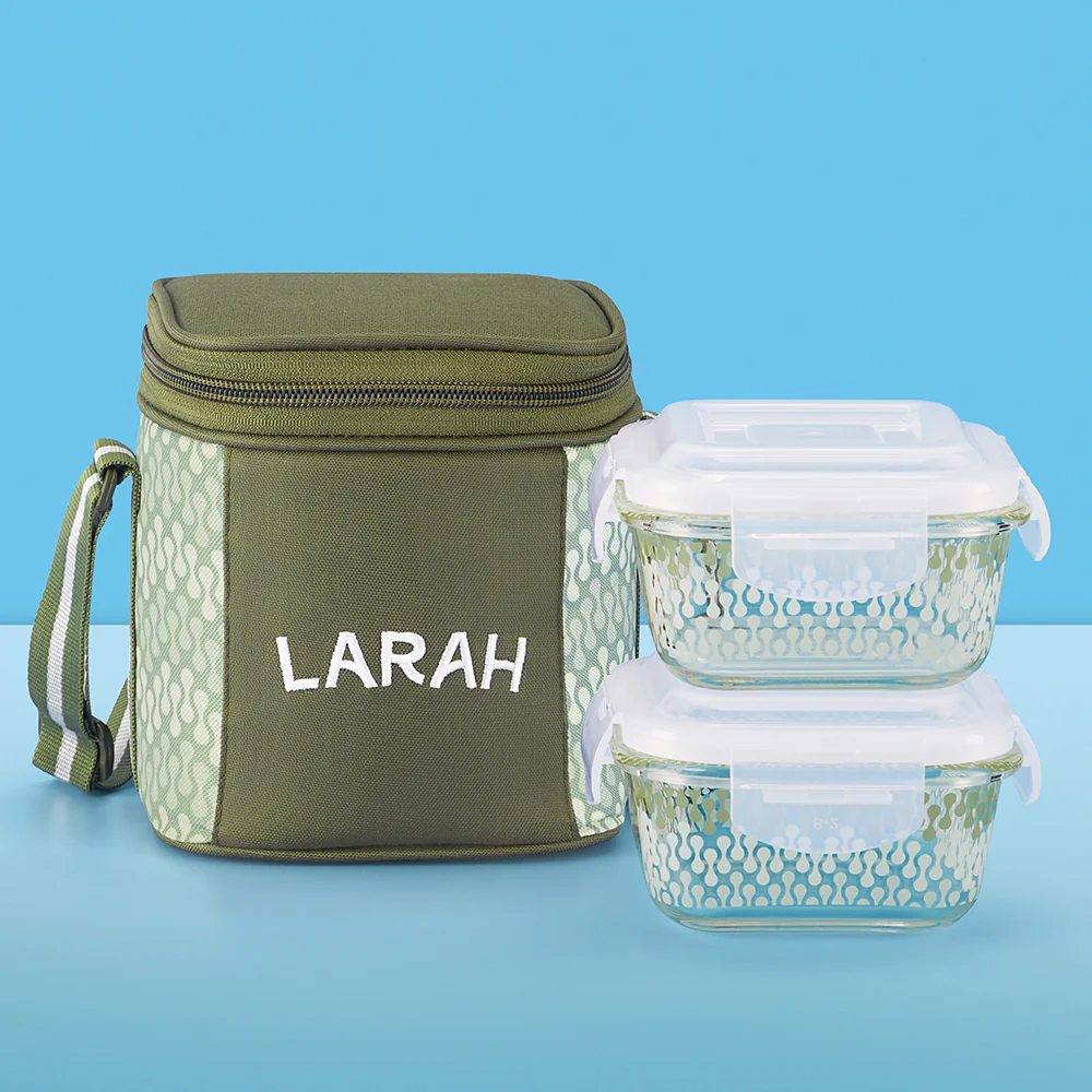 Larah Gracia Glass Lunchbox, Square x 2 (Tall), 320ml x 2