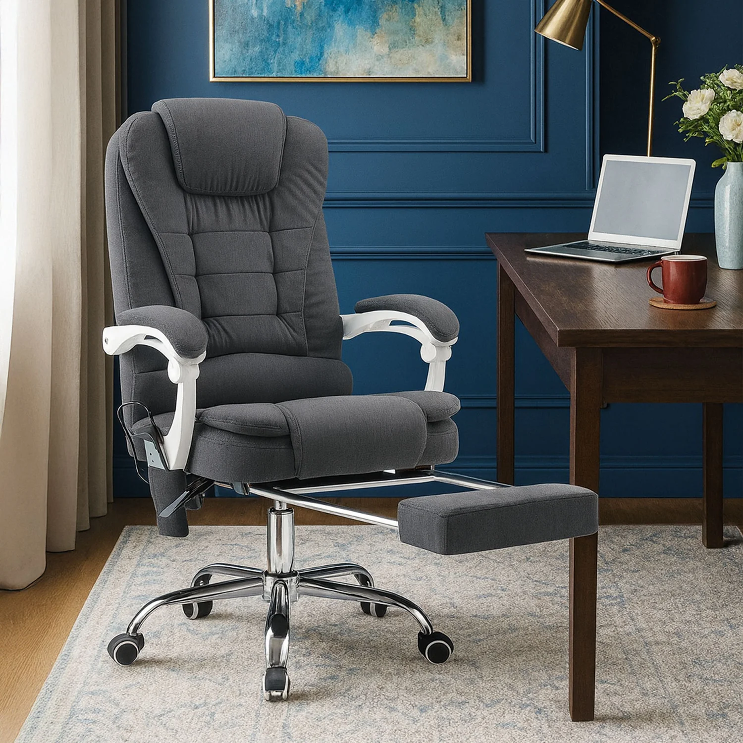 Neo Office Chair Dark Grey Fabric With Footrest & Massage Function