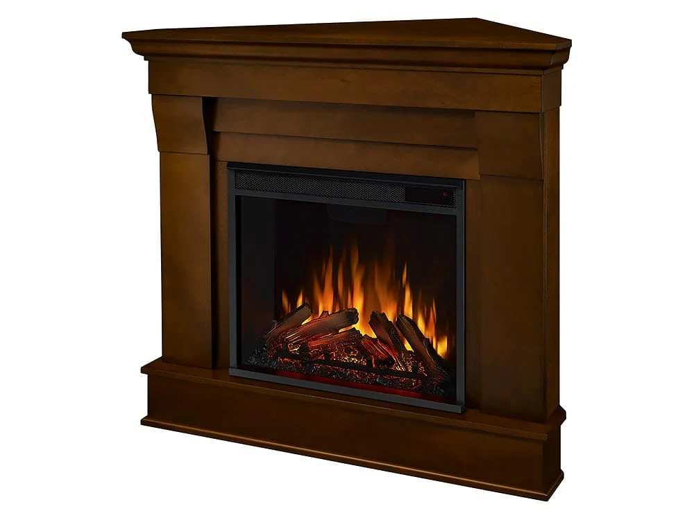 Chateau Corner Electric Fireplace Mantel Package in Espresso