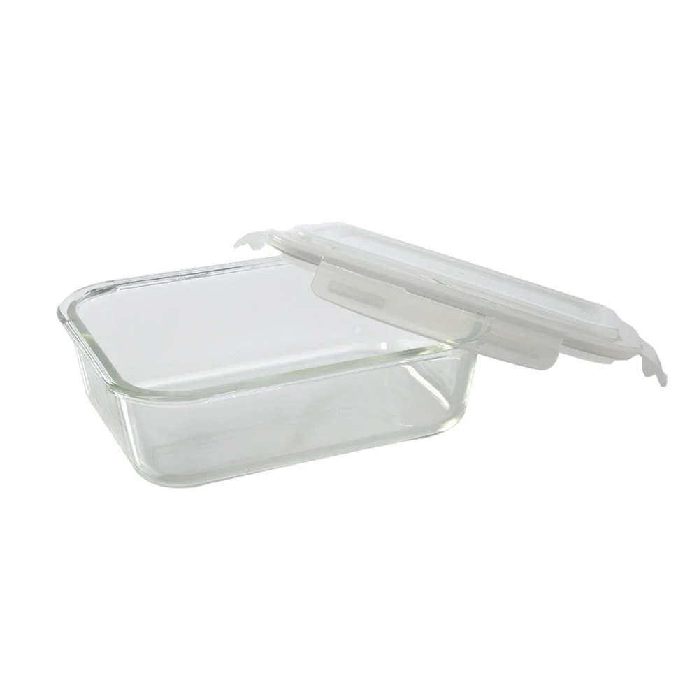 Borosil Blue Glass Lunchbox, Rectangular, 370ml + 370ml