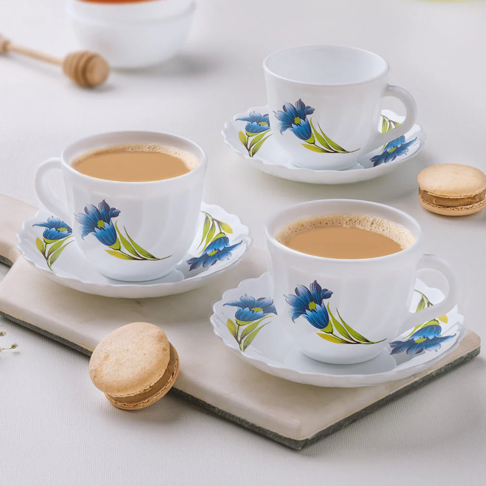 Larah by Borosil Nina Cup n Saucer Set, 140ml x 8