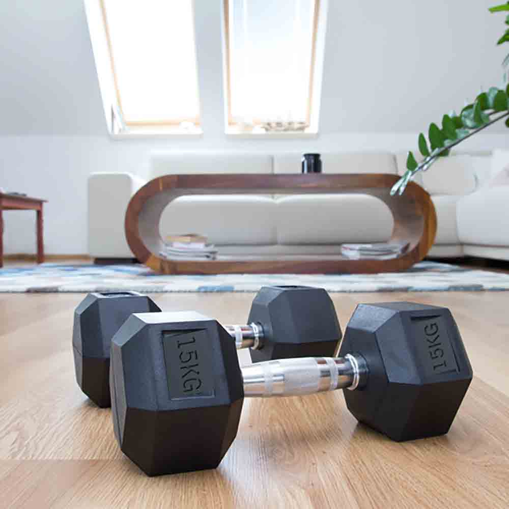 Neo 2x Cast Iron Rubber Hexagonal Dumbbells 15kg