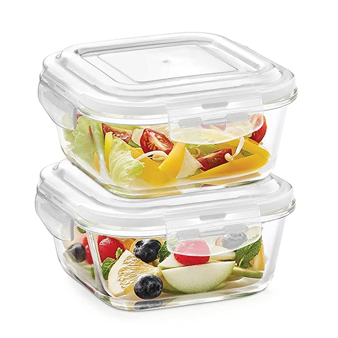 Borosil Tuff-Glass Klip n Store, Square, Set of 2, Containers