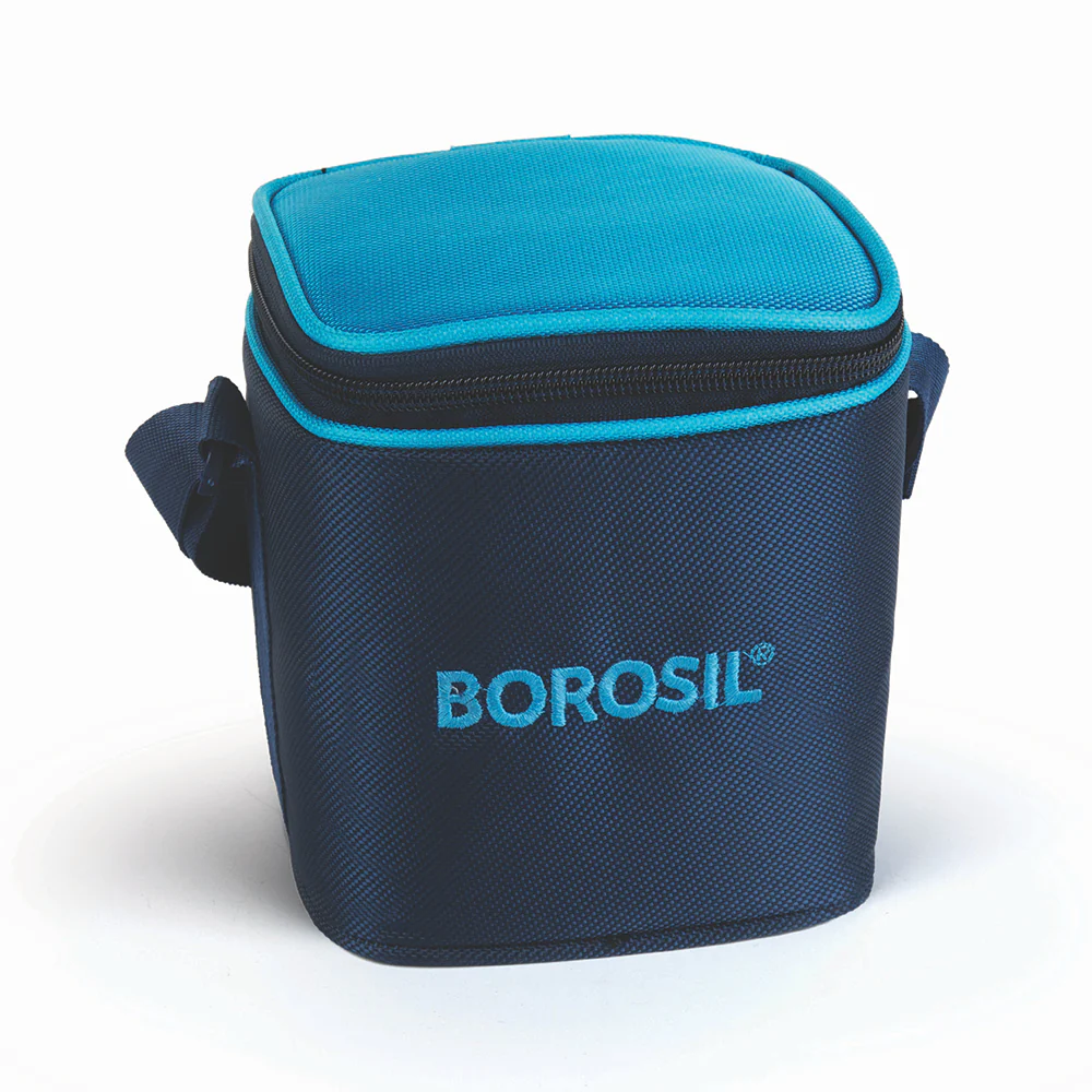 Borosil Alfa Blue Tall Lunch Bag, Square, For Set of 2, (320ml) (Only Bag)