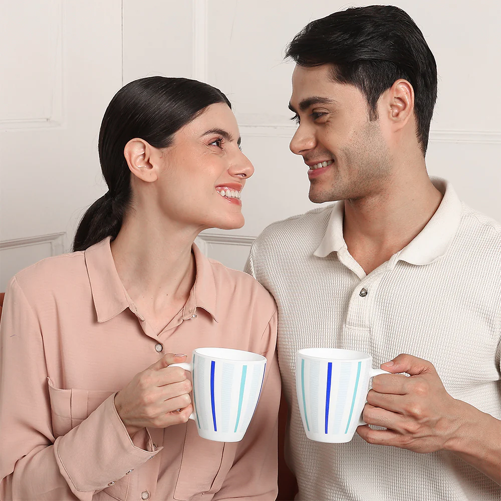 Larah by Borosil Blue Strip Mug Set, 390ml x 2