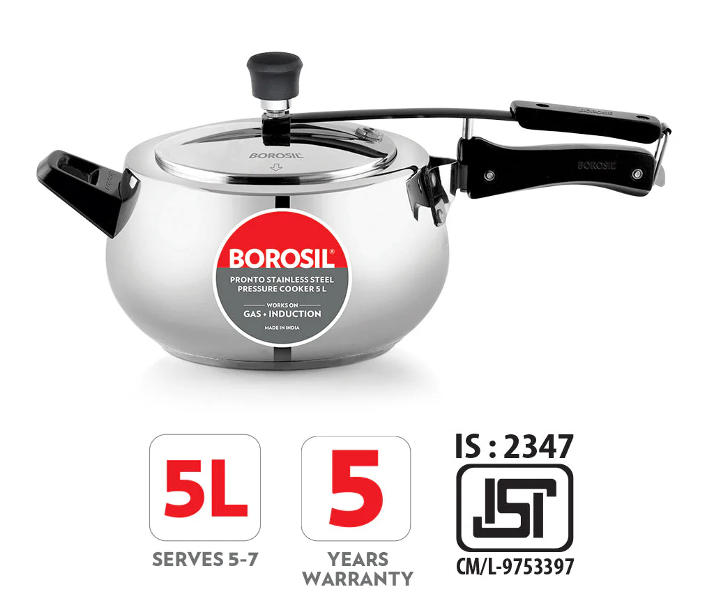 Borosil Pronto SS Pressure Cooker, 5L