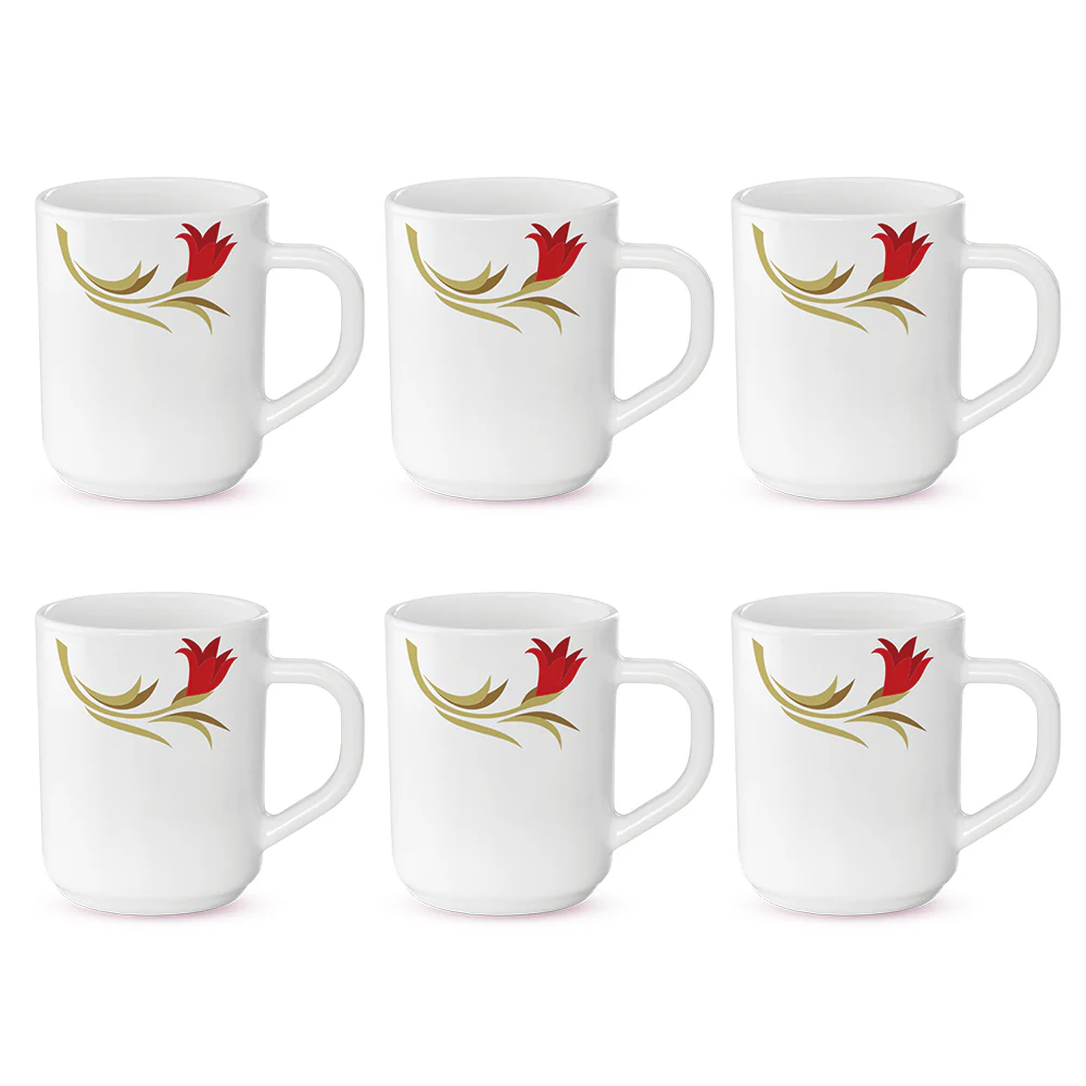 Larah by Borosil Red Lily Mug Set, 240ml x 6