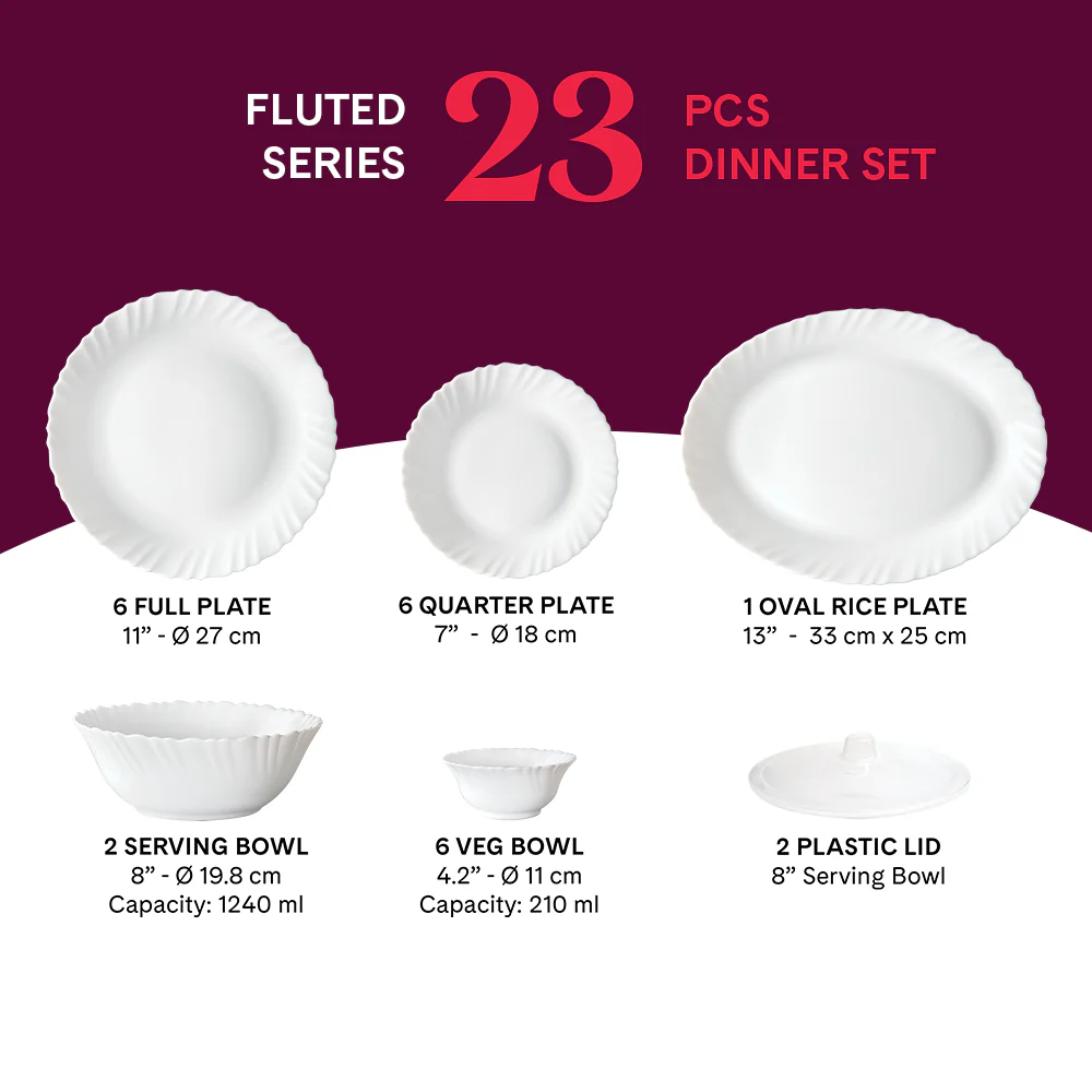 Larah by Borosil, Bellflower Dinner Set, 23 pc