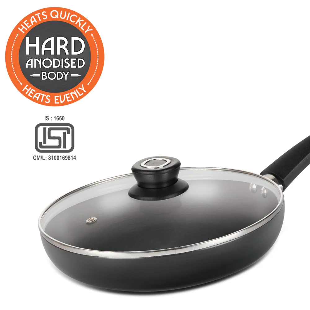 Hard Anodized Induction Base Fry Pan W Glass Lid, 24 cm / 1.7L