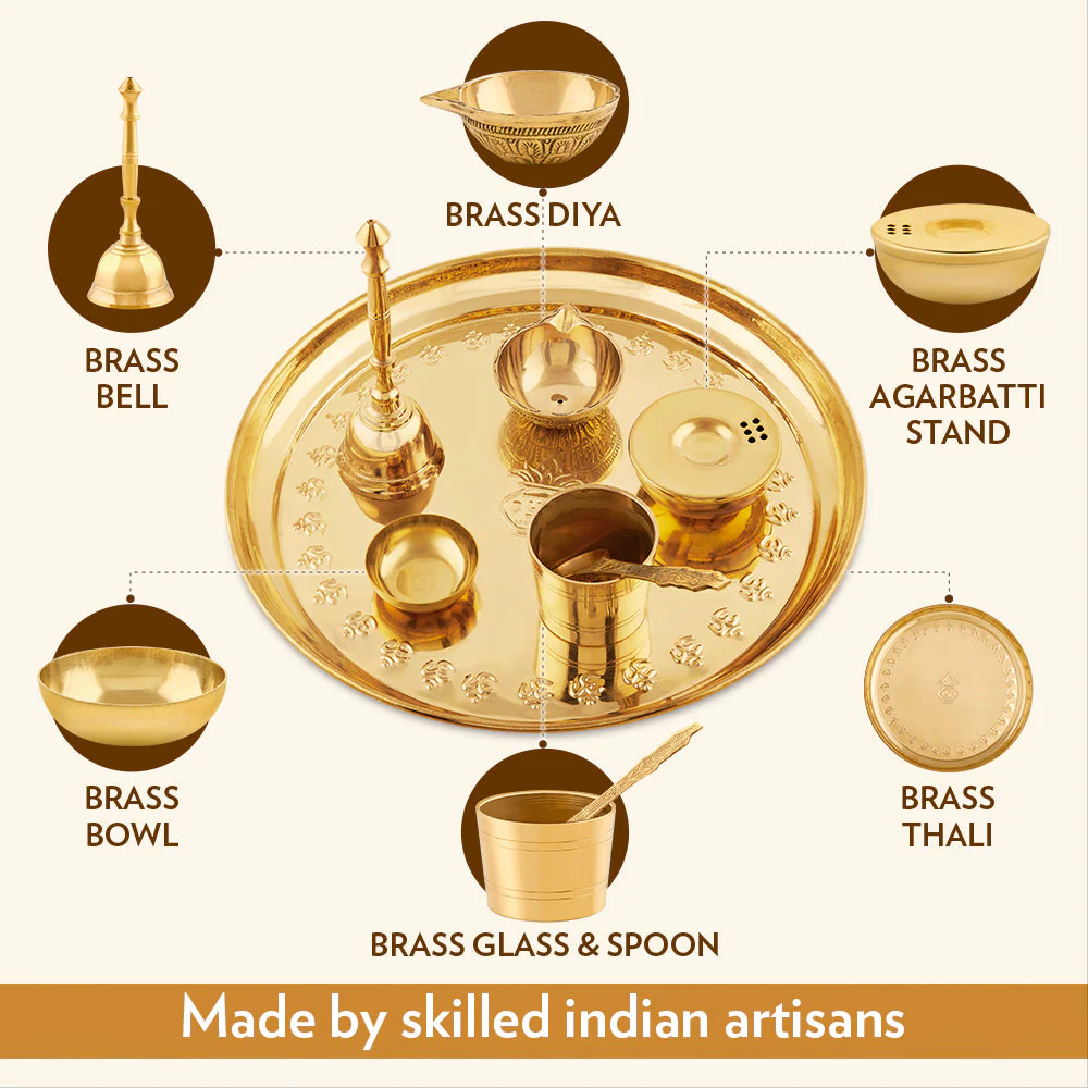 Borosil Puja Thali, 7 pc set + Samagri