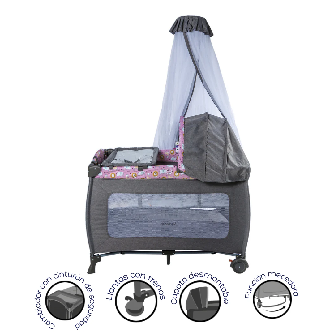 CUNA CORRAL MECEDORA SALLY EB716-3 OH EBABY ROSADO