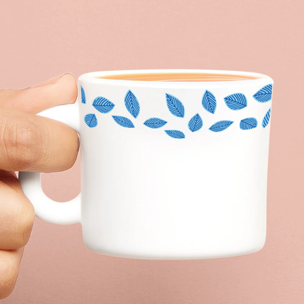 Larah by Borosil Blue Leaves Mug Set, 100ml x 6