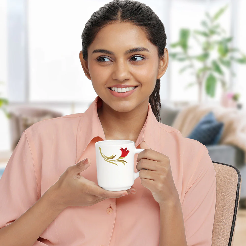 Larah by Borosil Red Lily Mug Set, 240ml x 2