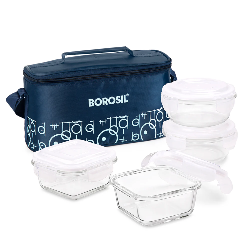 Borosil Grace Navy Universal Glass Lunchbox