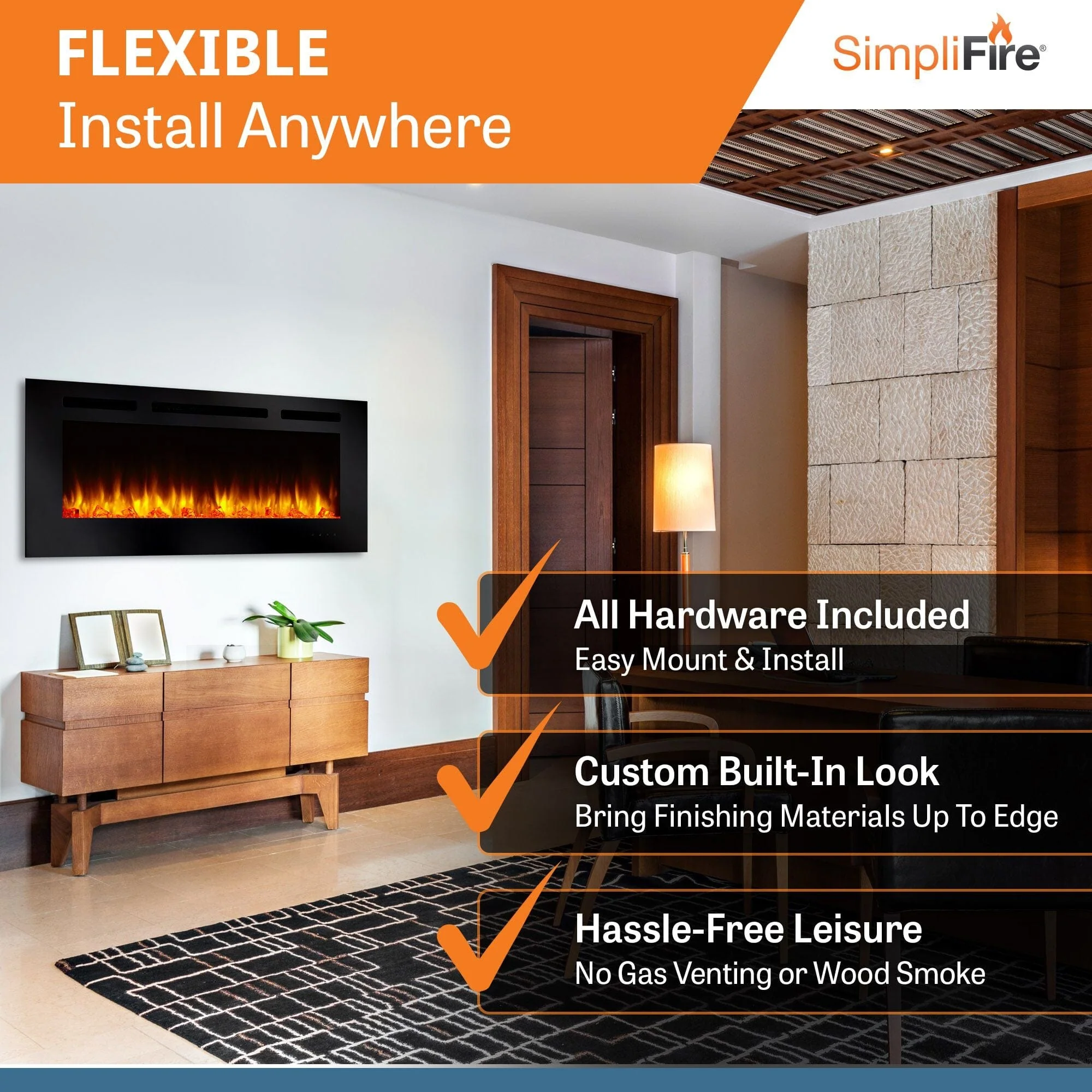 SimpliFire 48-in Allusion Wall Mount Electric Fireplace