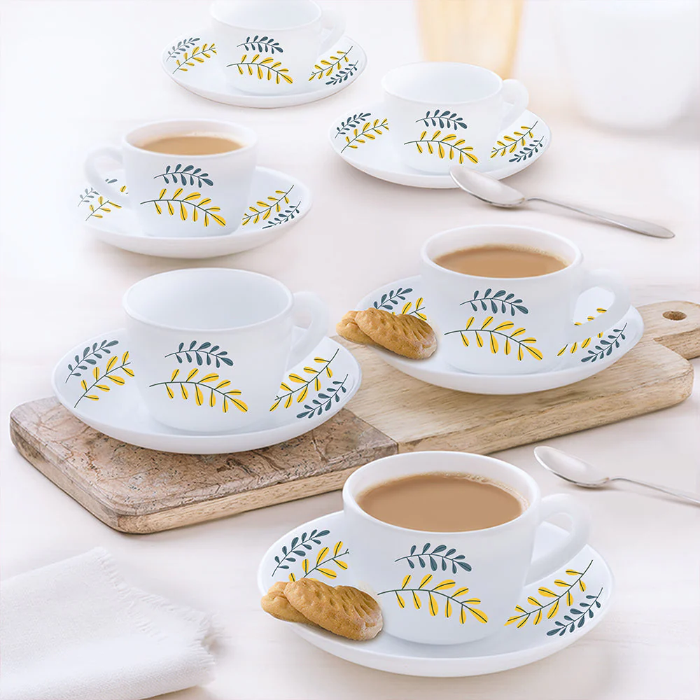 Larah by Borosil Niva Cup n Saucer Set, 140ml x 8