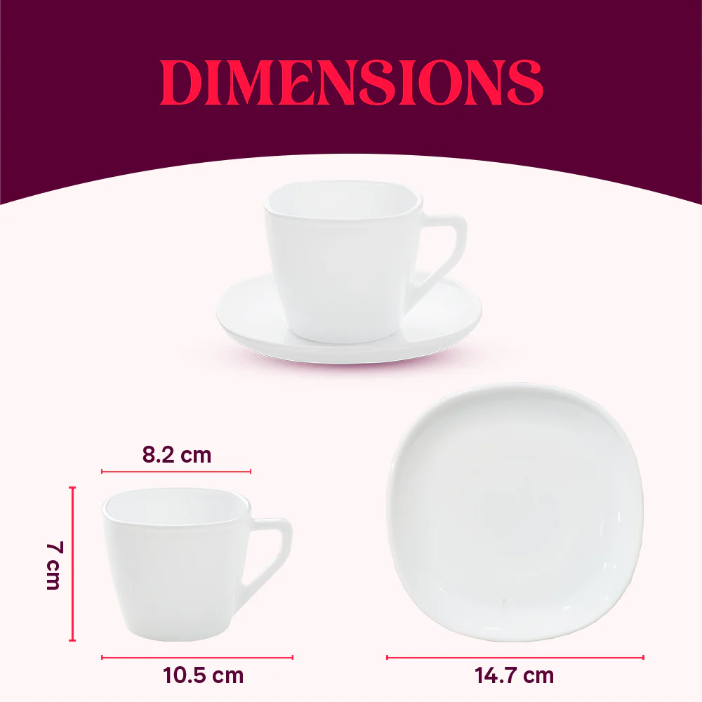 Larah by Borosil Rio Red Square Cup n Saucer Set, 220ml x 12