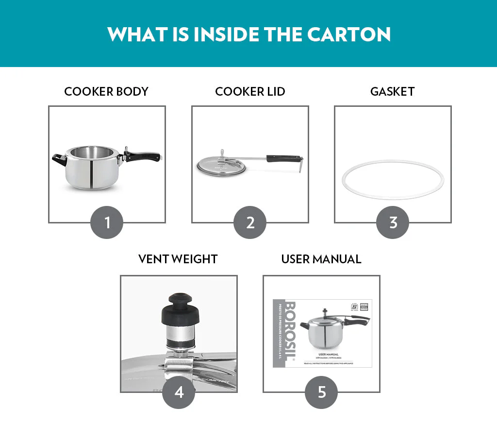 Borosil Presto SS Pressure Cooker, 5L