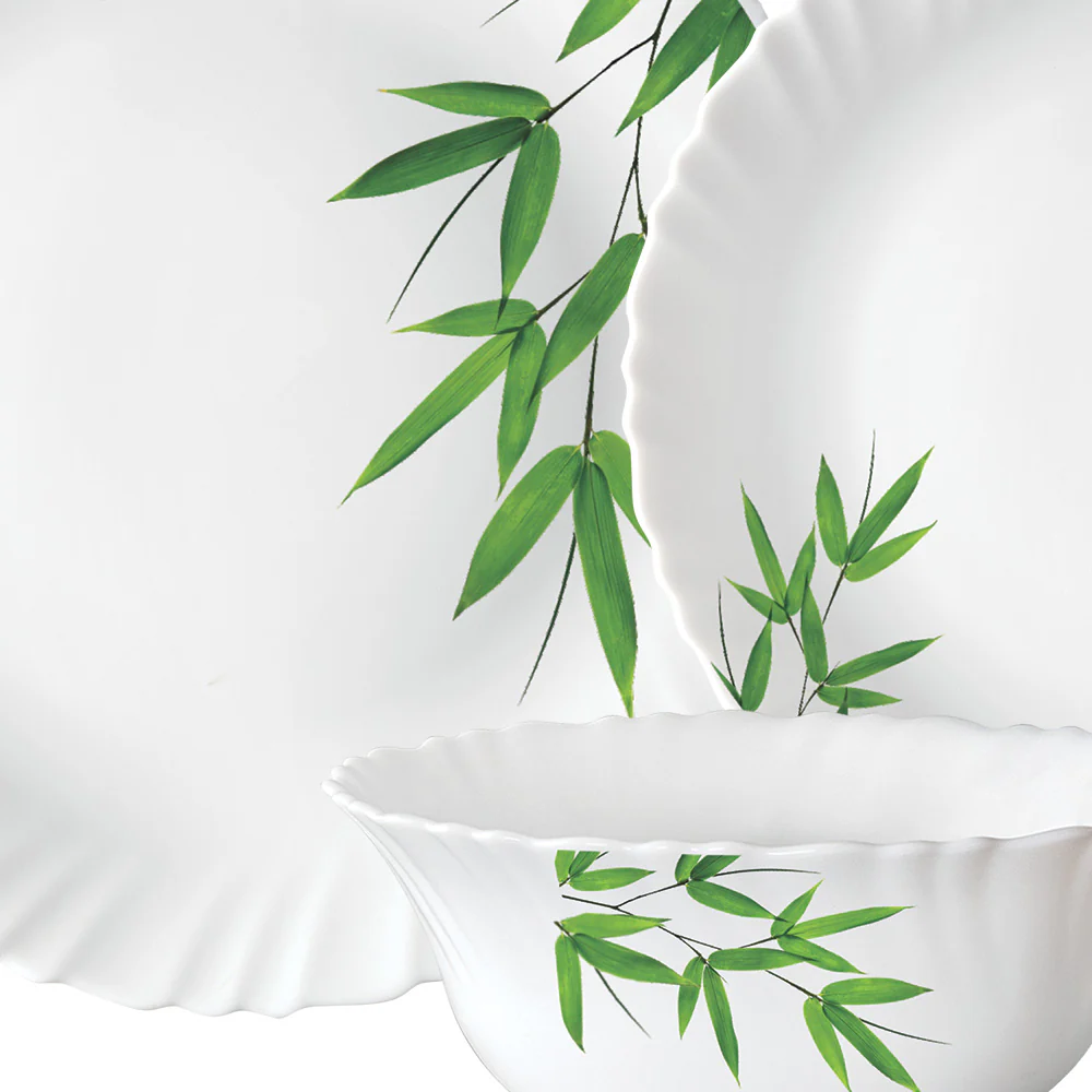 Larah by Borosil Bamboo Leaves Dinner Set, 13 pc