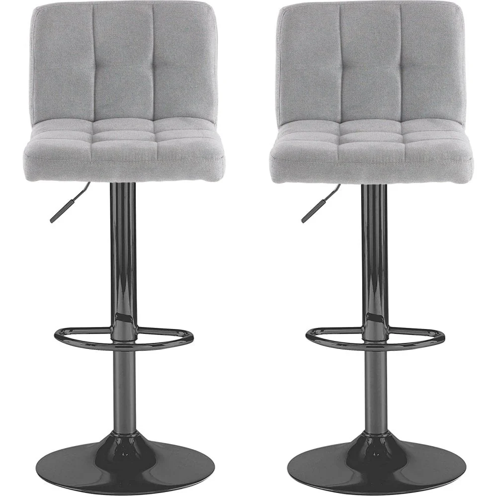 Neo Bar Stool Grey Fabric with Adjustable Black Steel Base