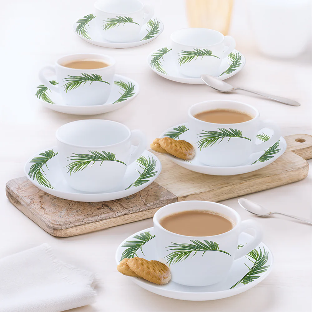 Larah by Borosil Crescent Cup n Saucer Set, 90ml x 12
