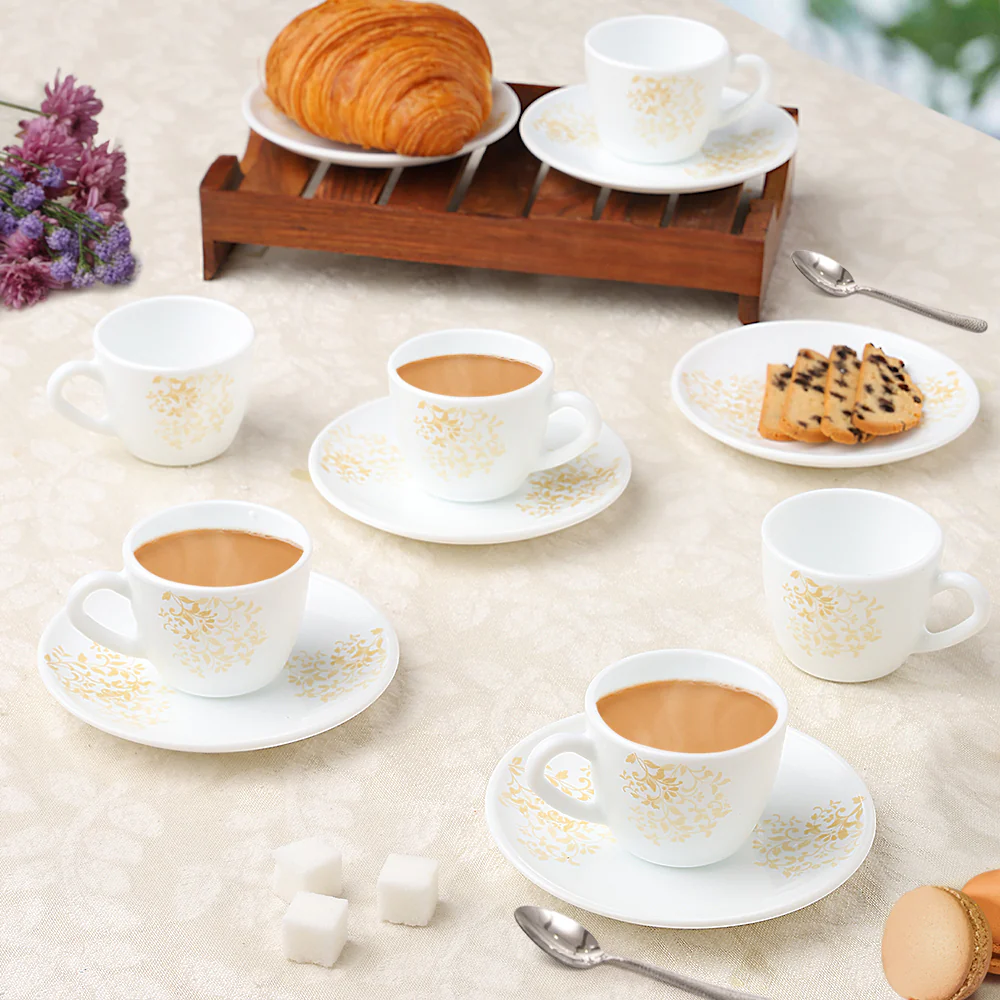 Larah by Borosil Ingot Cup n Saucer Set, 90ml x 12
