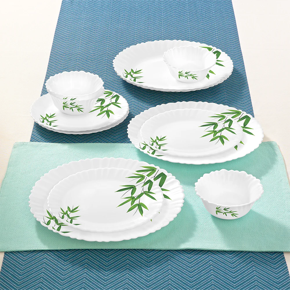 Larah by Borosil Bamboo Leaves Dinner Set, 12 pc