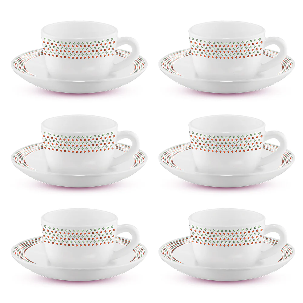 Larah by Borosil Waltz Cup n Saucer Set, 90ml x 12
