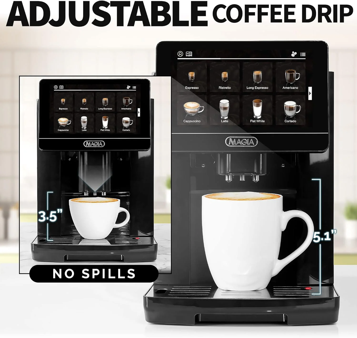 Automatic Coffee Espresso Machine With Grinder 7” Touch Screen, 20 Coffee Recipes, 10 User Profiles