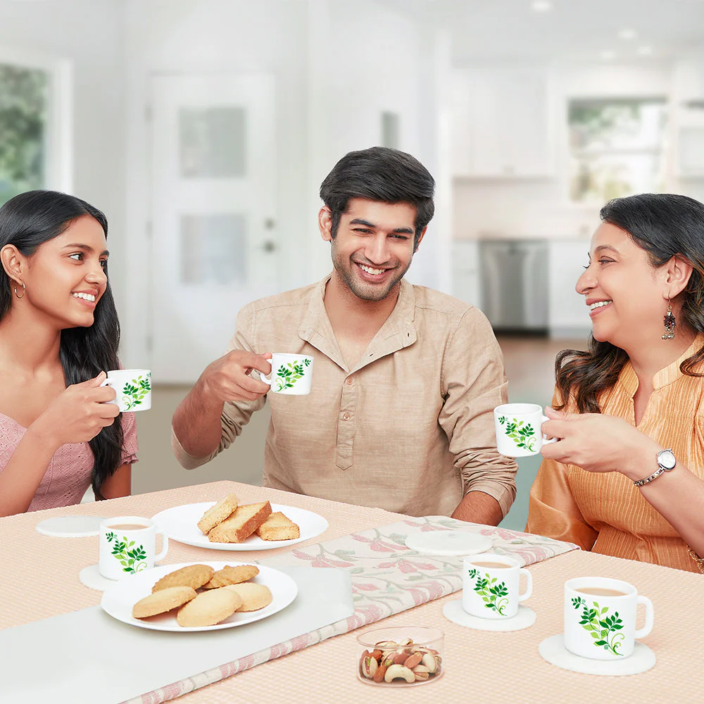 Larah by Borosil Fern Mug Set, 180ml x 6