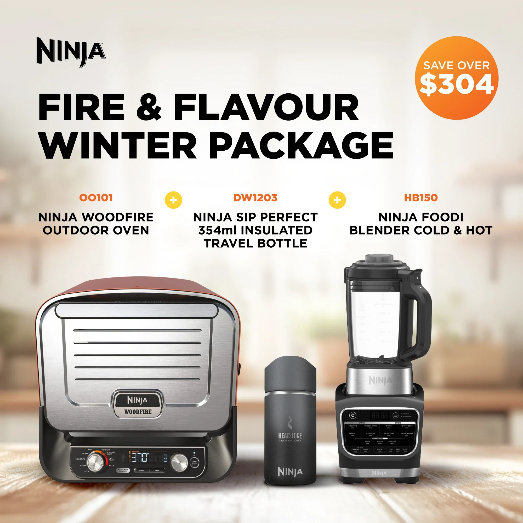 Ninja Woodfire Outdoor Oven + Foodi Blender + Sip Perfect