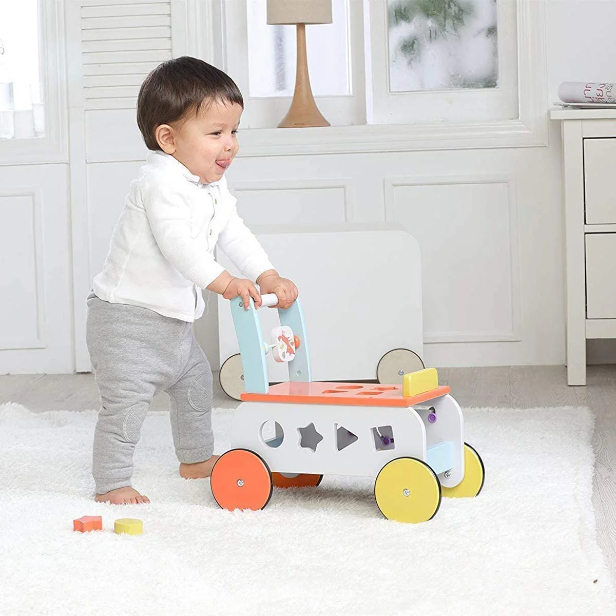 Baby Walker with Wheel, 3-in-1 Wooden Activity Walker for Kids 1-3 Years