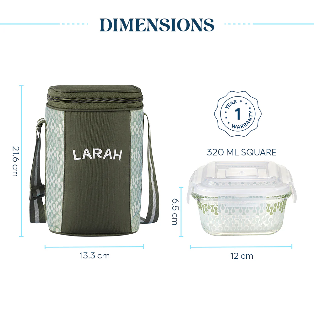 Larah Gracia Glass Lunchbox, Square x 3, 320ml x 3