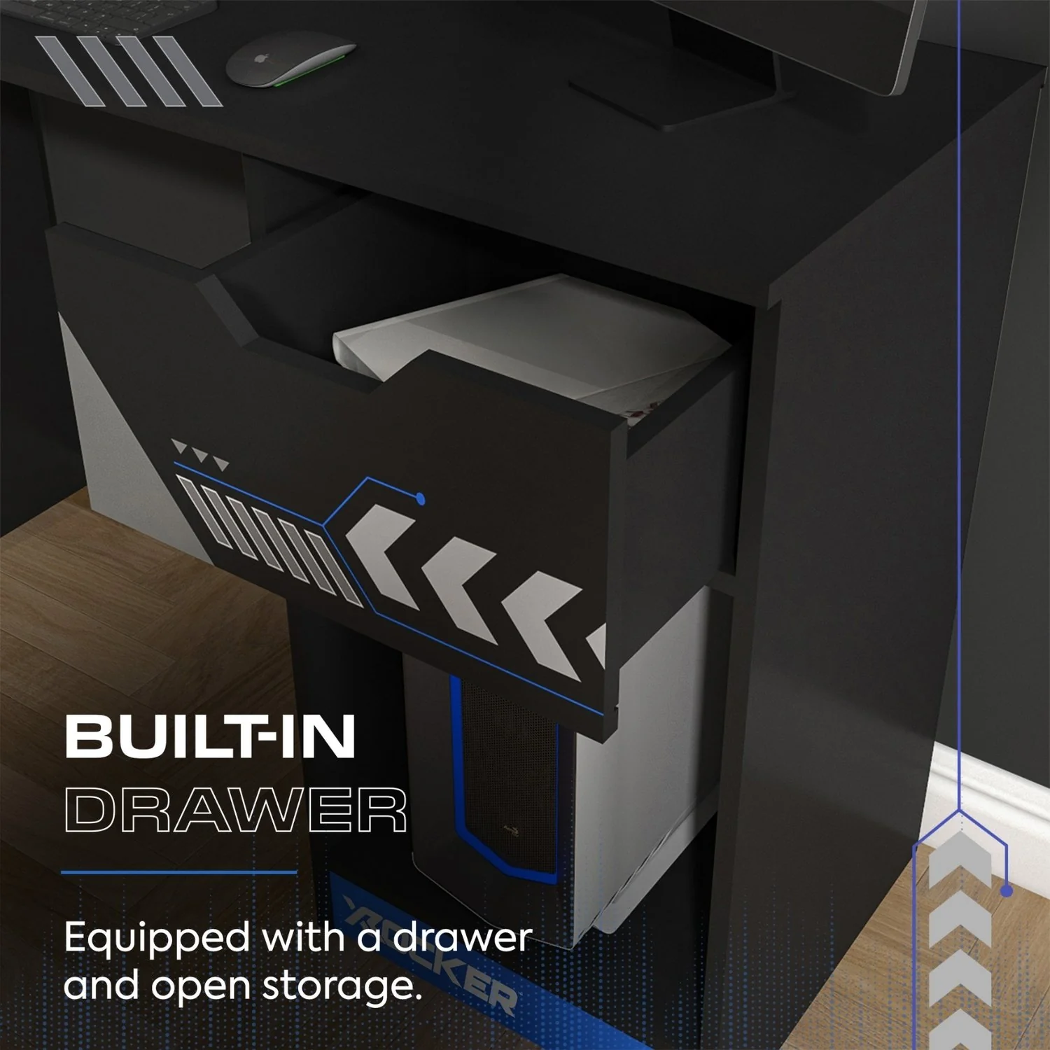 Octane 110cm Gaming Desk with Drawer - Blue