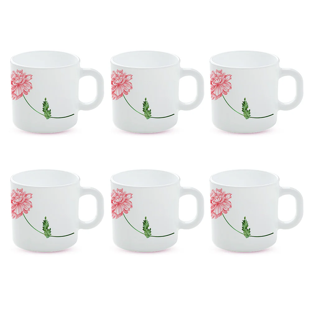 Larah by Borosil Red Mist Mug Set, 180ml x 6