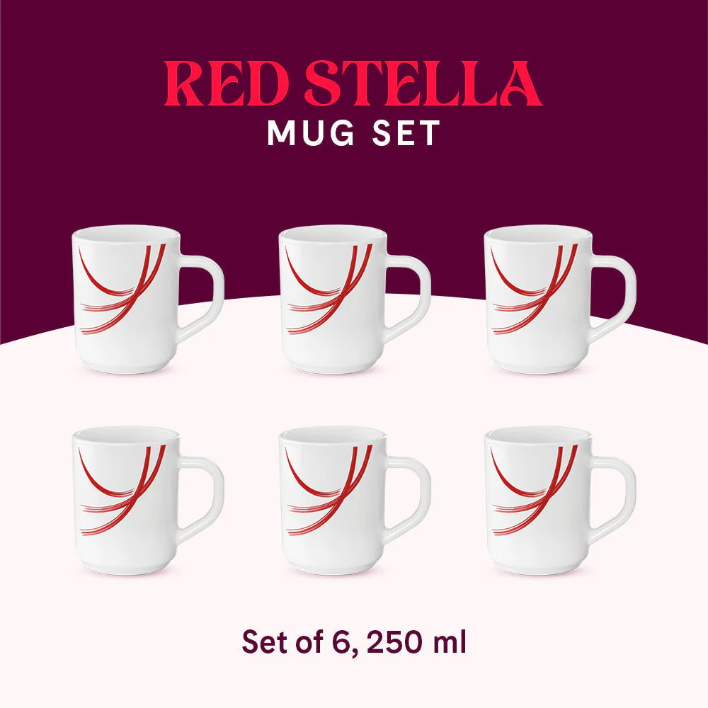 Larah by Borosil Red Stella Mug Set, 240ml x 2