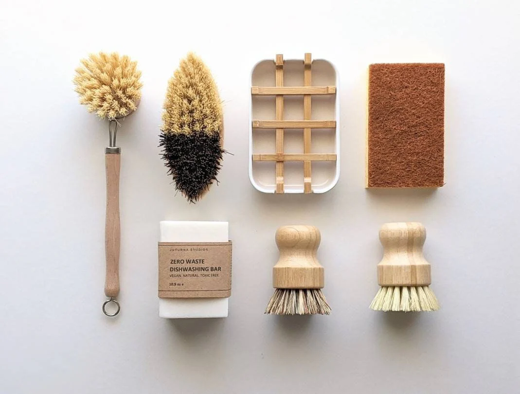 Zero Waste Cleaning Set - Dish Soap Bar Brick, Eco Friendly Bamboo Brush, Cleaning Supplies Sustainable Product