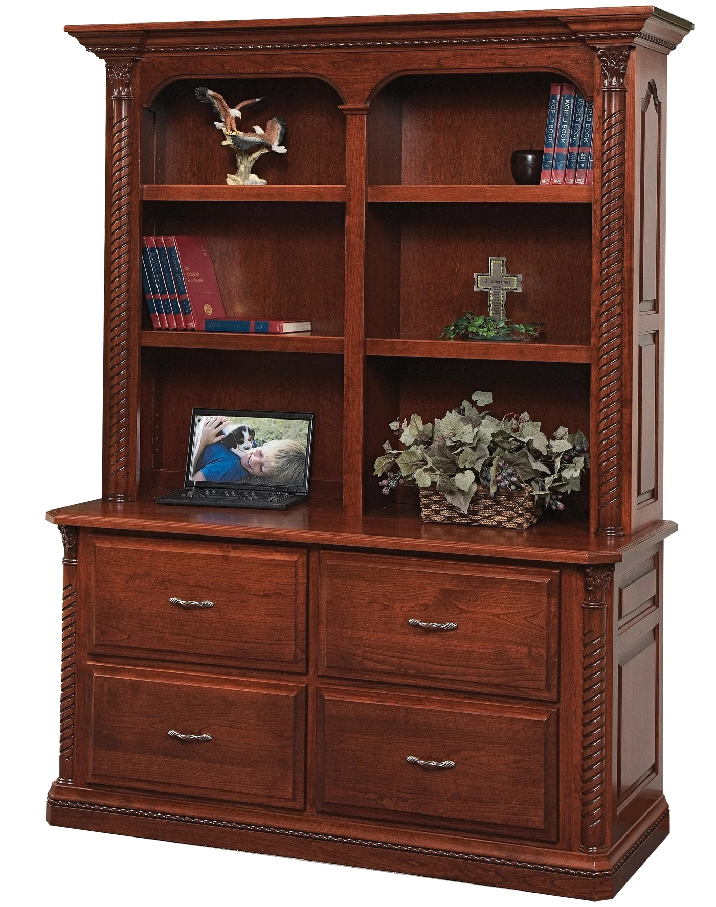 Amish Lexington Double Bookshelf Hutch with Open Shelves